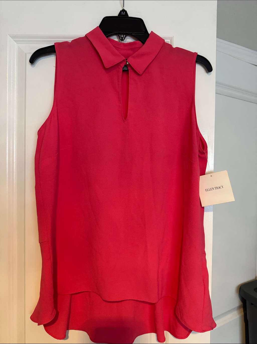 Ellen Tracy Sleeveless Collared Shell Top - Watermelon